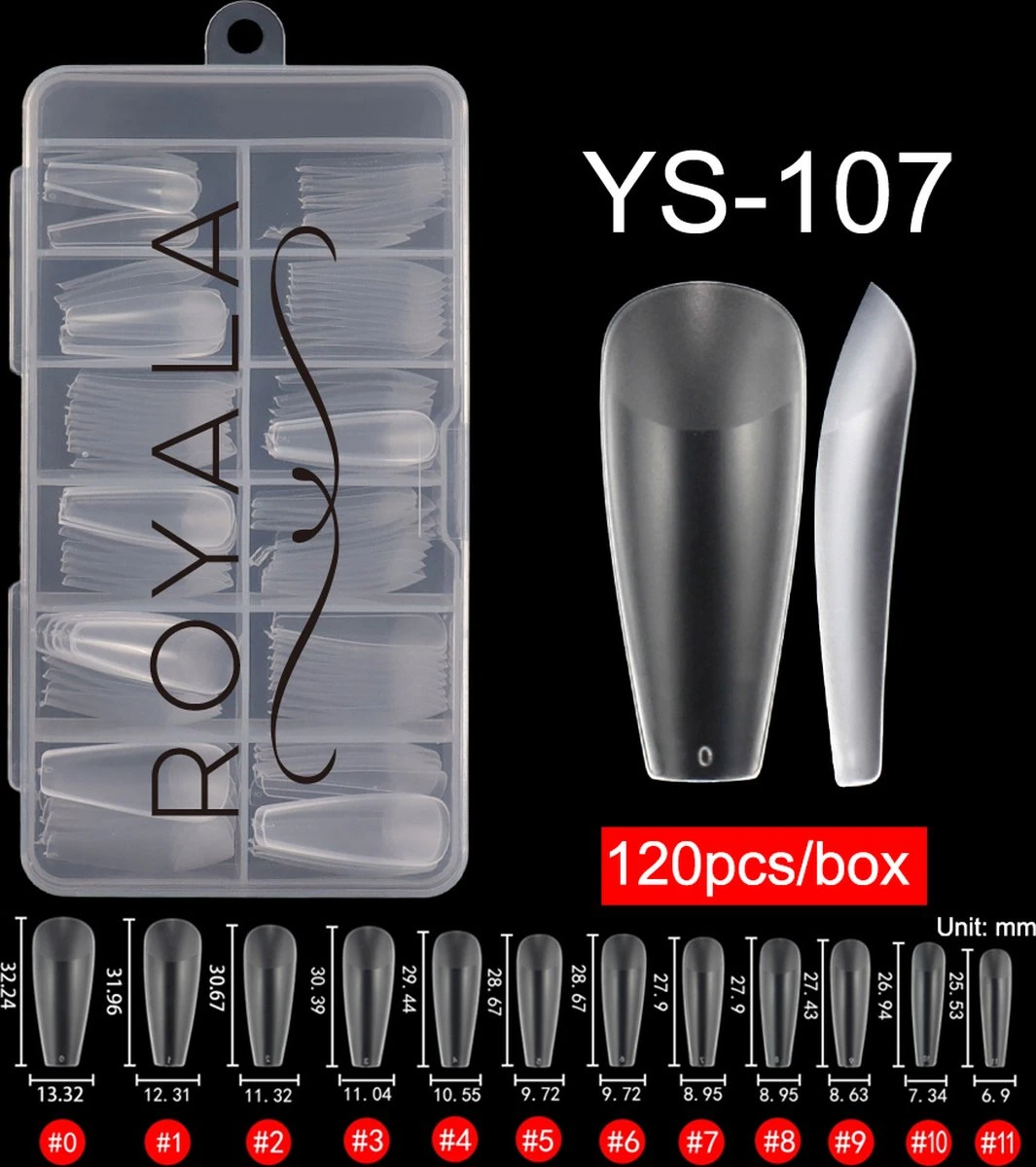 Royala 107 - Ballerina Coffin Binnen En Buiten Full Frosted - Full Cover - Nageltips - Nepnagels - Plaknagels - In Assortimentsbox - 120 Stuks 12 Maten - Voor Gellak Acrylnagellak En PolyGel Nagels - Royala Frosted Tips Line 3 Royala 107 - Ballerina Coffin Binnen En Buiten Full Frosted - Full Cover - Nageltips - Nepnagels - Plaknagels - In Assortimentsbox - 120 Stuks 12 Maten - Voor Gellak Acrylnagellak En PolyGel Nagels - Royala Frosted Tips Line