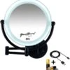 Metalen Verlichte Wand Knik Arm Make-up LED Spiegel Mat Zwart, Dubbelzijdig Verlicht, 10x Vergroting 22cm Doorsnee, Inculsief 4x AA Batterijen En Stroomkabel(USB) Badkamer Spiegel -Beroemde Cosmetica Winkel 1135x1200 11