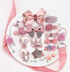 18 Haarspelden - Haarelastiekjes - Haaraccessoires - Haarclips - Voor Baby's En Meisjes - Geschenkset - In Cadeau Verpakking - Cadeau Meisje - Oud Roze - 18 Stuks