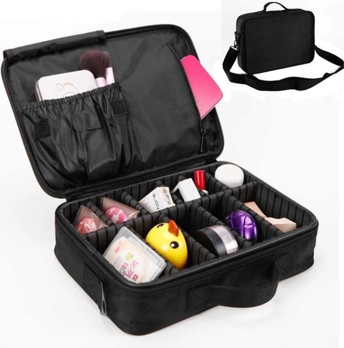 Merkloos Make-up Koffer - Cosmetica - Visagie Opbergtas - Beauty Organizer Met Verstelbare Vakken - 34x23x8CM - Zwart 3 Merkloos Make-up Koffer - Cosmetica - Visagie Opbergtas - Beauty Organizer Met Verstelbare Vakken - 34x23x8CM - Zwart