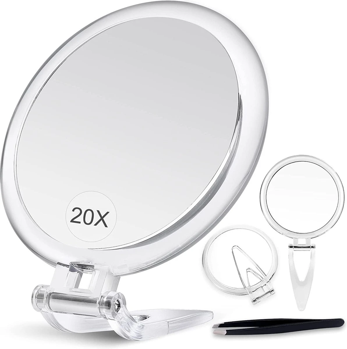 5 Inch, 20x Vergrotende Spiegel, Tweezijdige Spiegel, 20X/1x Vergroting, Opvouwbare Make-upspiegel Met Handheld/standaard, Gebruik Voor Make-up Toepassing, Pincet, En Mee-eter/smetverwijdering. (zilver) 7 5 Inch, 20x Vergrotende Spiegel, Tweezijdige Spiegel, 20X/1x Vergroting, Opvouwbare Make-upspiegel Met Handheld/standaard, Gebruik Voor Make-up Toepassing, Pincet, En Mee-eter/smetverwijdering. (zilver) - Afbeelding 5