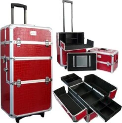 Veronica NAIL-PRODUCTS Aluminium Nagel Trolley 3 In 1 CROCO ROOD, Pedicure, Manicure. Ook Als Sinterklaas Trolley, Trolly, Koffer!