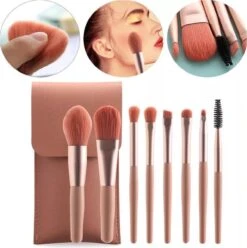Saaf Make Up Kwasten - 8-Delige Set - Incl. Etui - Poederkwasten - Kabuki Kwast - Roze