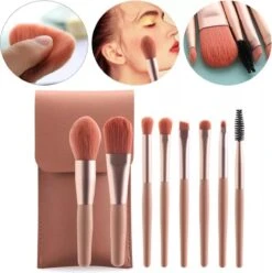 Professionele 8-Delige Make-Up Kwasten Set - Roze - Make-Up Brush Set - Poeder Kwast - Luxe Lederen Opberg Etui - Make Up Reis Etui - Cosmetica
