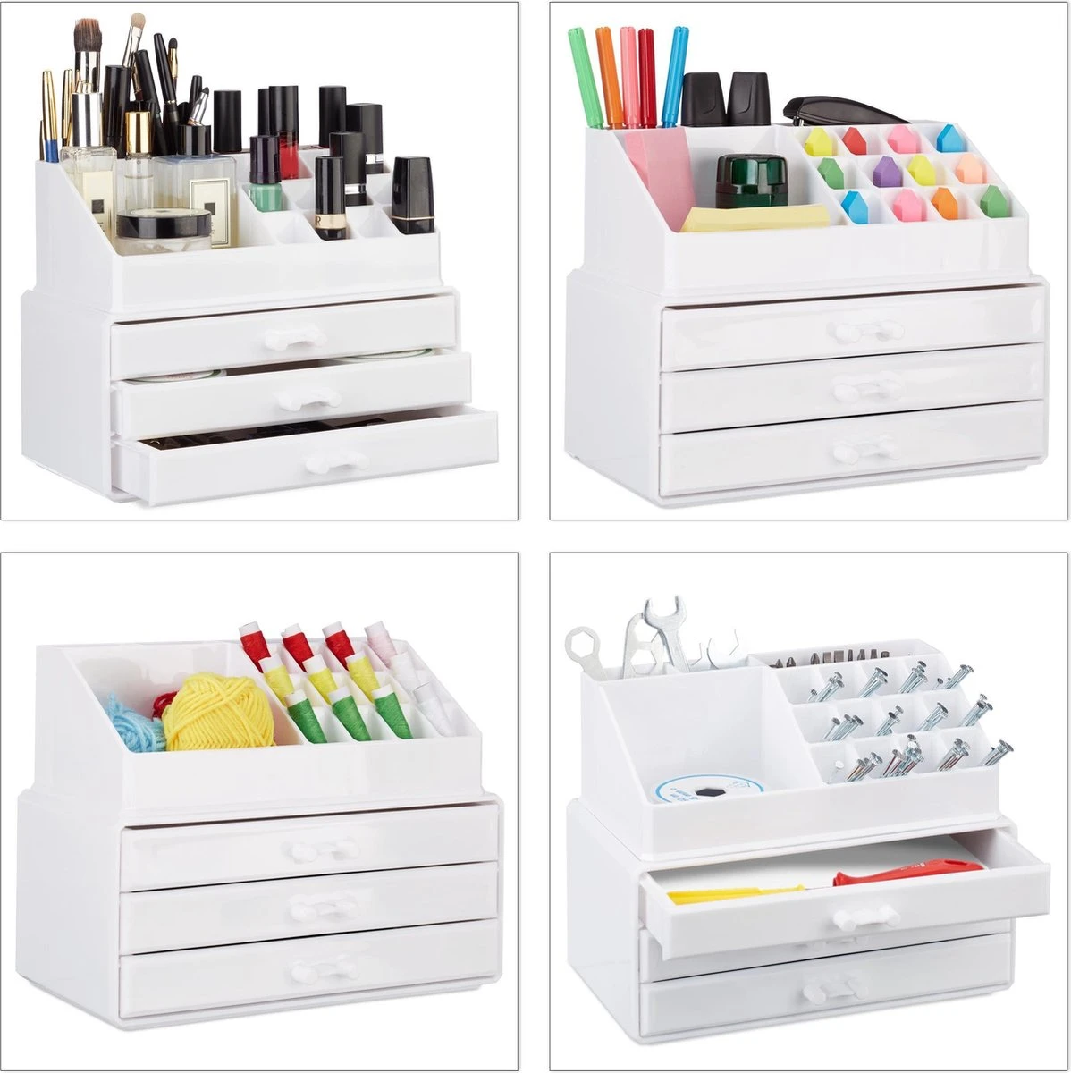 Relaxdays Make-up Organizer Klein - Stapelbaar - Sieradendoosje - Cosmetica - Opbergbox - Wit 10 Relaxdays Make-up Organizer Klein - Stapelbaar - Sieradendoosje - Cosmetica - Opbergbox - Wit - Afbeelding 8