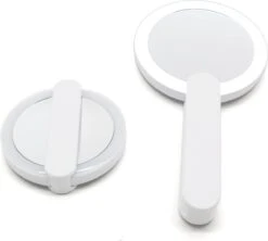 Merkloos Make Up Spiegel Met Led Verlichting - Verzorging Spiegel - Luxe Handspiegel - Zakspiegel - Sterke Handvat -Wit