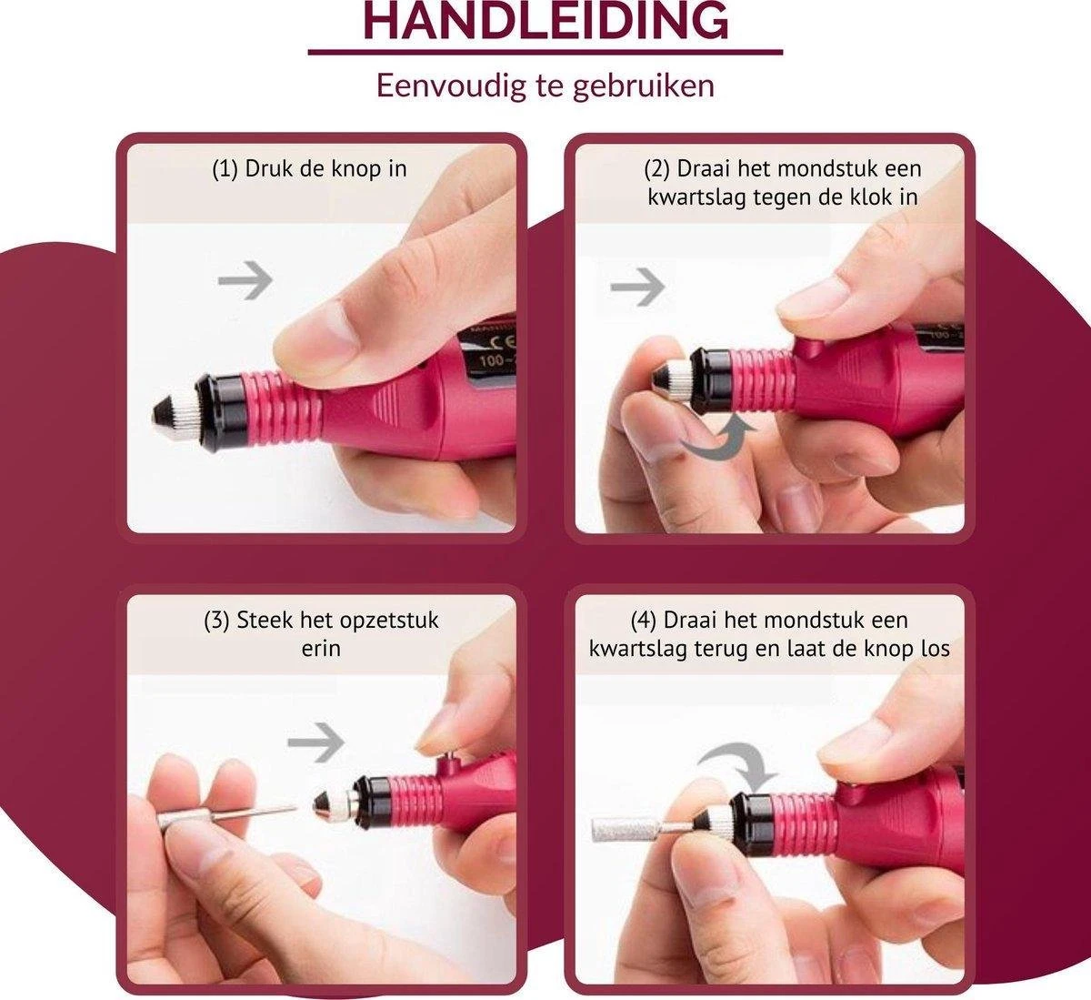 Royala - Manicure & Pedicure Set Elektrische Nagelvijl Nagelfrees - Nail Drill - Geschikt Voor Natuurlijke Nagels - Nepnagels - Gellak - Gelnagels - Acrylnagels - 6 Opzetstukken - Rood 12 Royala - Manicure & Pedicure Set Elektrische Nagelvijl Nagelfrees - Nail Drill - Geschikt Voor Natuurlijke Nagels - Nepnagels - Gellak - Gelnagels - Acrylnagels - 6 Opzetstukken - Rood - Afbeelding 10