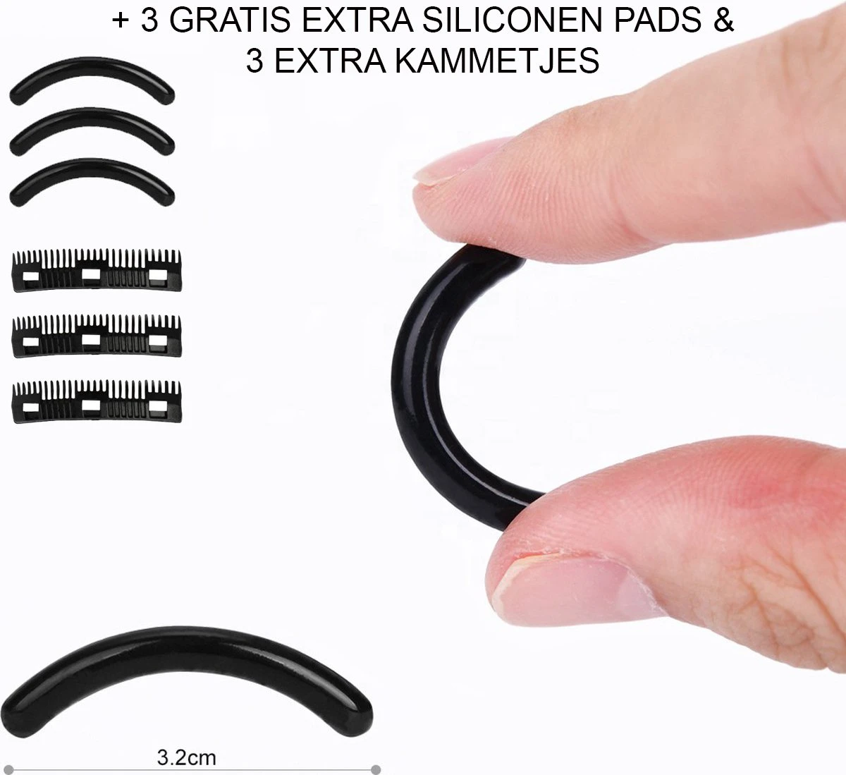 INTER-ESQUE® Wimperkruller - Eyelash Curler + 3x Gratis Extra Siliconen Pad & 3x Extra Kam - Zwart 7 INTER-ESQUE® Wimperkruller - Eyelash Curler + 3x Gratis Extra Siliconen Pad & 3x Extra Kam - Zwart - Afbeelding 5