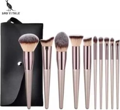 San Vitale® - Luxe Professionele Make Up Kwasten Set - Make Up Brush - Vegan Penselen - Inclusief Pouch - Make Up Pouch Met 10-delig Penselen Set - Champagne/goud -Beroemde Cosmetica Winkel 1200x1105 2