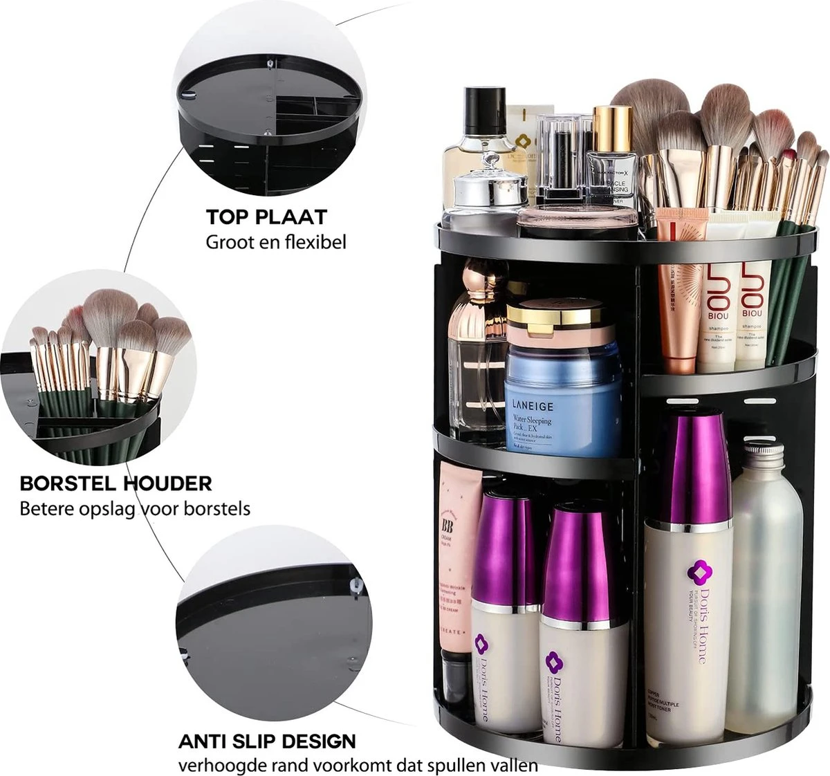 ESSIBLE Make-Up Organizer - 360° Roterend - Opbergbox - Opbergdoos Cosmetica - Sieradendoos - Nagellak - Lippenstift - Zwart 8 ESSIBLE Make-Up Organizer - 360° Roterend - Opbergbox - Opbergdoos Cosmetica - Sieradendoos - Nagellak - Lippenstift - Zwart - Afbeelding 6
