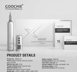 Goochie - Permanente Make-Up Pen – Draadloos – Permanente Make-Up Machine - Powderbrowse – Hairstroke – Wenkbrauwen – Lippen – Eyeliner - Pmu