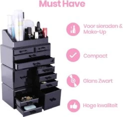 Confibel XXL Acryl Make-up Cosmetica Organizer - Verstelbare Lades - Sieraden/Make-up/Cosmetica Organizer - 11 Compartimenten - Zwart -Beroemde Cosmetica Winkel 1200x1147 8