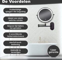 Make Up - Spiegel - Led Verlichting - 10X Vergroting - 3 Lichtstanden - Wandspiegel Rond - Badkamer - Mat Zwart - Draadloos 19 Make Up - Spiegel - Led Verlichting - 10X Vergroting - 3 Lichtstanden - Wandspiegel Rond - Badkamer - Mat Zwart - Draadloos -Beroemde Cosmetica Winkel 1200x1160 5