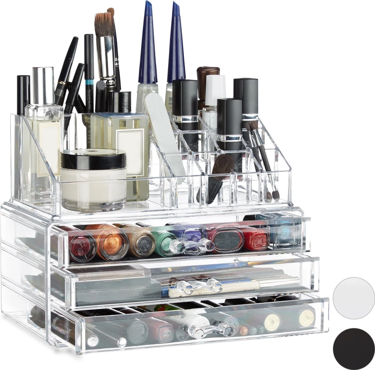 Relaxdays Make-up Organizer Klein - Stapelbaar - Sieradendoosje - Cosmetica - Opbergbox - Wit 6 Relaxdays Make-up Organizer Klein - Stapelbaar - Sieradendoosje - Cosmetica - Opbergbox - Wit - Afbeelding 4