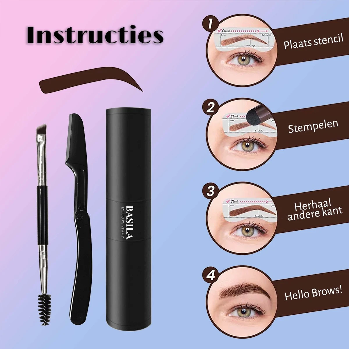 Basila® Duo Wenkbrauw Stempel Kit - Donker Bruin & Bruin - Watervast - Matte Poeder - Trimmer - 26 Stencils 5 Basila® Duo Wenkbrauw Stempel Kit - Donker Bruin & Bruin - Watervast - Matte Poeder - Trimmer - 26 Stencils - Afbeelding 3