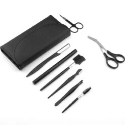 Wenkbrauw Trimmer Set - 8-delig – Met Epileer Pincet, 2x Wenkbrauw Schaartje, 2x Wenkbrauwmesje, Wenkbrauw Borstel, Wenkbrauwpotlood, Spoolie – In Stevige Etui - Zwart -Beroemde Cosmetica Winkel 1200x1200 1371