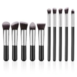 Evvie Set Van 10 Make-up Kwasten Kabuki - Zwart-Zilver
