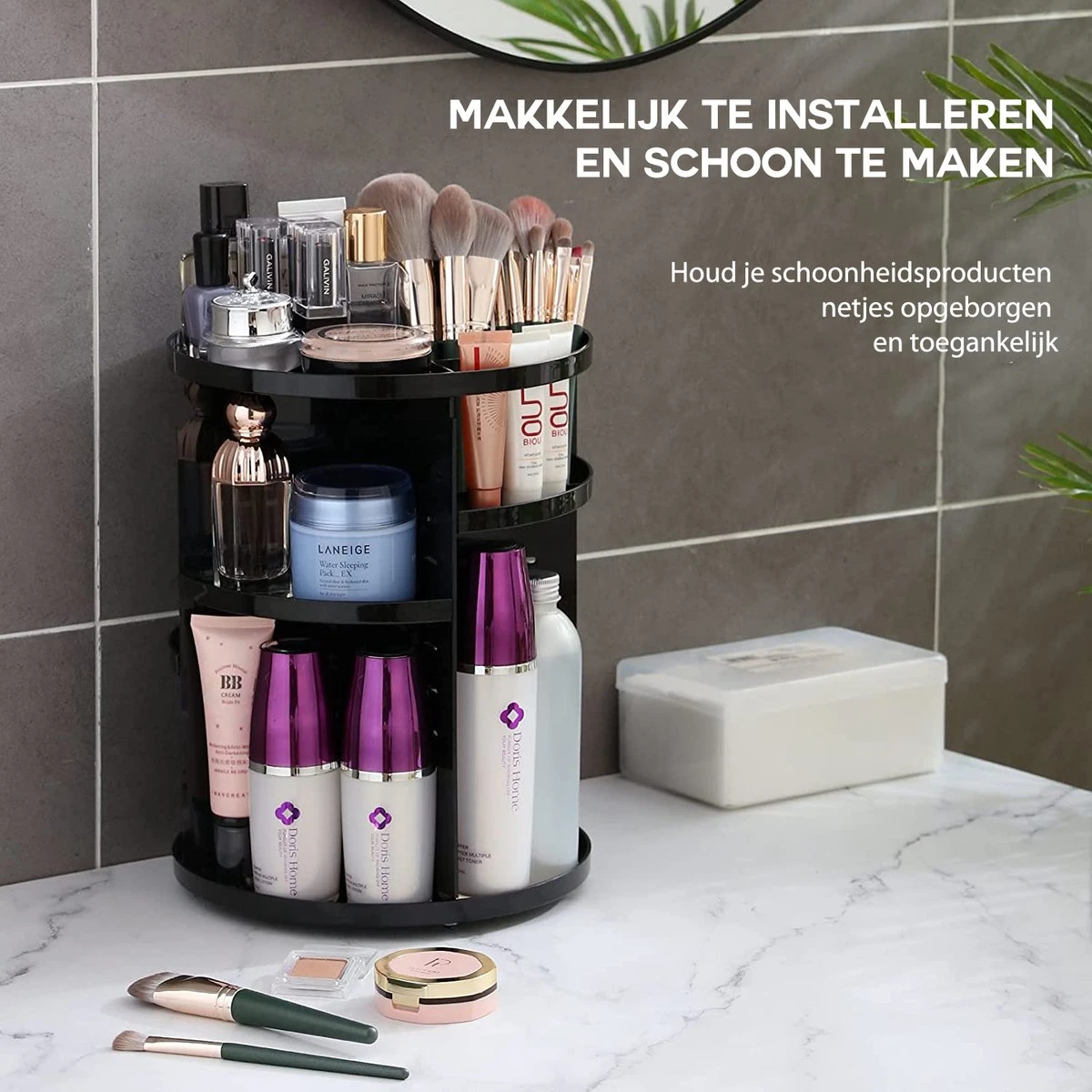 ESSIBLE Make-Up Organizer - 360° Roterend - Opbergbox - Opbergdoos Cosmetica - Sieradendoos - Nagellak - Lippenstift - Zwart 6 ESSIBLE Make-Up Organizer - 360° Roterend - Opbergbox - Opbergdoos Cosmetica - Sieradendoos - Nagellak - Lippenstift - Zwart - Afbeelding 4