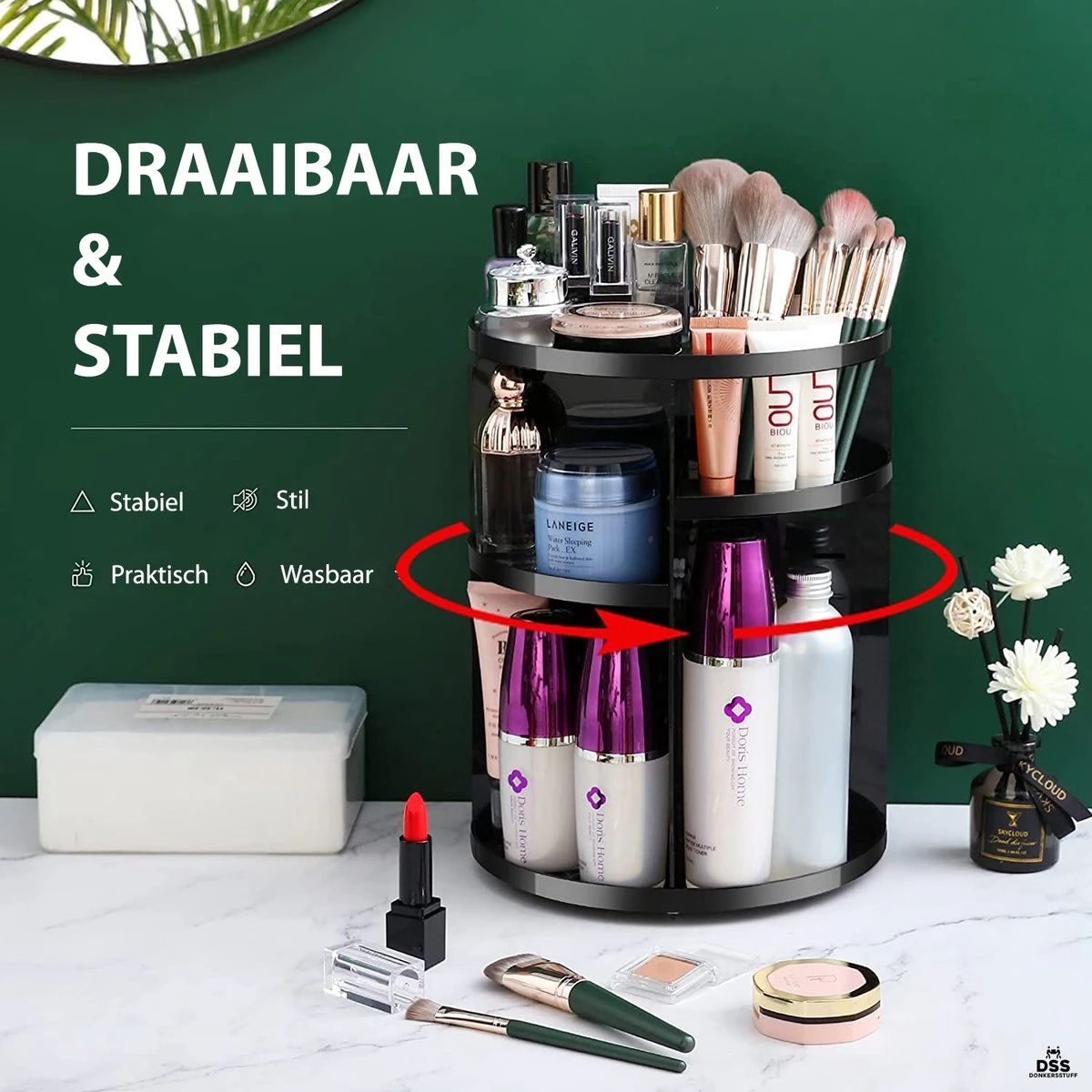 ESSIBLE Make-Up Organizer - 360° Roterend - Opbergbox - Opbergdoos Cosmetica - Sieradendoos - Nagellak - Lippenstift - Zwart 7 ESSIBLE Make-Up Organizer - 360° Roterend - Opbergbox - Opbergdoos Cosmetica - Sieradendoos - Nagellak - Lippenstift - Zwart - Afbeelding 5