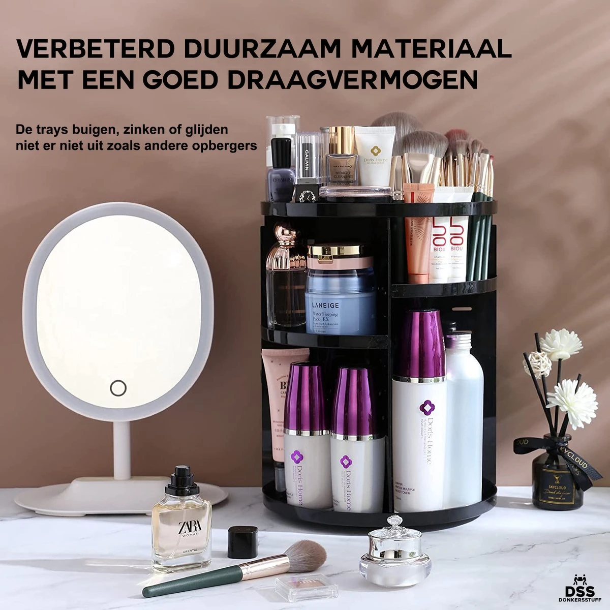 ESSIBLE Make-Up Organizer - 360° Roterend - Opbergbox - Opbergdoos Cosmetica - Sieradendoos - Nagellak - Lippenstift - Zwart 9 ESSIBLE Make-Up Organizer - 360° Roterend - Opbergbox - Opbergdoos Cosmetica - Sieradendoos - Nagellak - Lippenstift - Zwart - Afbeelding 7