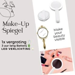 Merkloos Make Up Spiegel Met Led Verlichting - Verzorging Spiegel - Luxe Handspiegel - Zakspiegel - Sterke Handvat -Wit 11 Merkloos Make Up Spiegel Met Led Verlichting - Verzorging Spiegel - Luxe Handspiegel - Zakspiegel - Sterke Handvat -Wit -Beroemde Cosmetica Winkel 1200x1200 1605