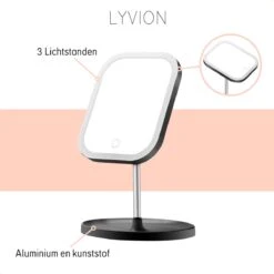 LYVION Make-up Spiegel Op Standaard Met LED / Met 3 Lichtkleuren / Make-up Spiegel / Make-up Standaard / Werkt Op 4 AAA-batterijen Of Micro USB Kabel / Touch - Zwart -Beroemde Cosmetica Winkel 1200x1200 1607