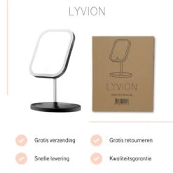 LYVION Make-up Spiegel Op Standaard Met LED / Met 3 Lichtkleuren / Make-up Spiegel / Make-up Standaard / Werkt Op 4 AAA-batterijen Of Micro USB Kabel / Touch - Zwart -Beroemde Cosmetica Winkel 1200x1200 1608