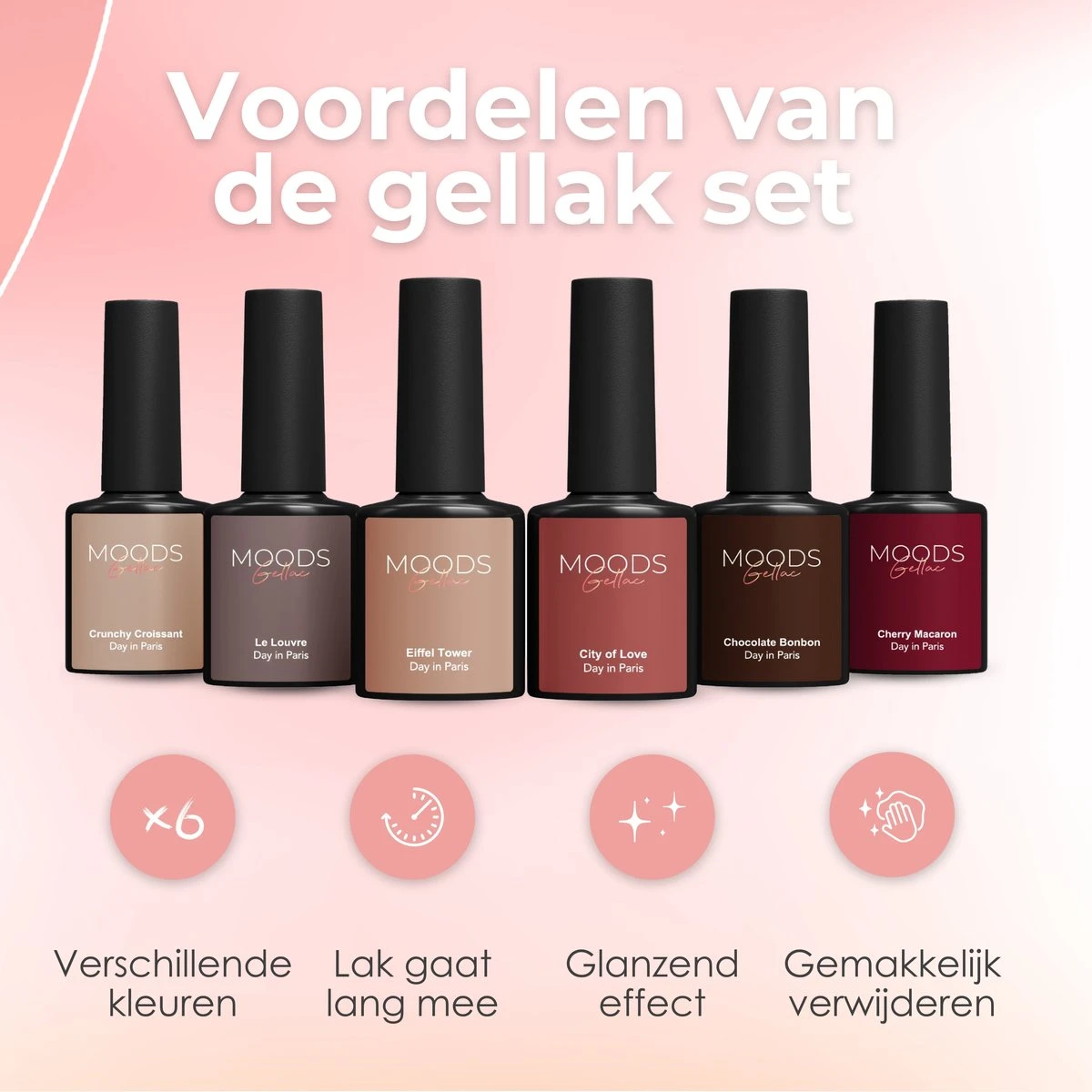 Moods Gellac 6-delige Set - Gel Nagellak - 8ML - Day In Paris - Gellac - Nagels - Gellak Starterspakket - Caramel Kleuren 12 Moods Gellac 6-delige Set - Gel Nagellak - 8ML - Day In Paris - Gellac - Nagels - Gellak Starterspakket - Caramel Kleuren - Afbeelding 10