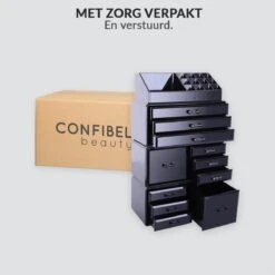 Confibel XXL Acryl Make-up Cosmetica Organizer - Verstelbare Lades - Sieraden/Make-up/Cosmetica Organizer - 11 Compartimenten - Zwart -Beroemde Cosmetica Winkel 1200x1200 1646
