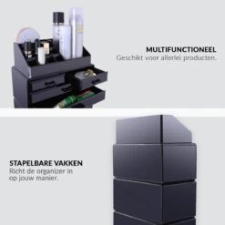 Confibel XXL Acryl Make-up Cosmetica Organizer - Verstelbare Lades - Sieraden/Make-up/Cosmetica Organizer - 11 Compartimenten - Zwart -Beroemde Cosmetica Winkel 1200x1200 1647