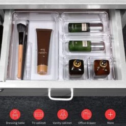 Aokyom Make-uporganizer, 18 Stuks, Kunststof Opbergdozen Voor Kantoor, Lades, Organizer, Lade-organizer, Doorzichtige Lade-inzet Voor Bureau, Keuken, Badkamer -Beroemde Cosmetica Winkel 1200x1200 1671