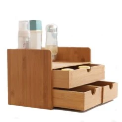 Merkloos Decopatent® Luxe Make-up Organizer Met 3 Lades - Cosmetica Organizer Make Up Met Schuiflade Bamboe Hout - Cosmeticahouder - Toren -Beroemde Cosmetica Winkel 1200x1200 1683