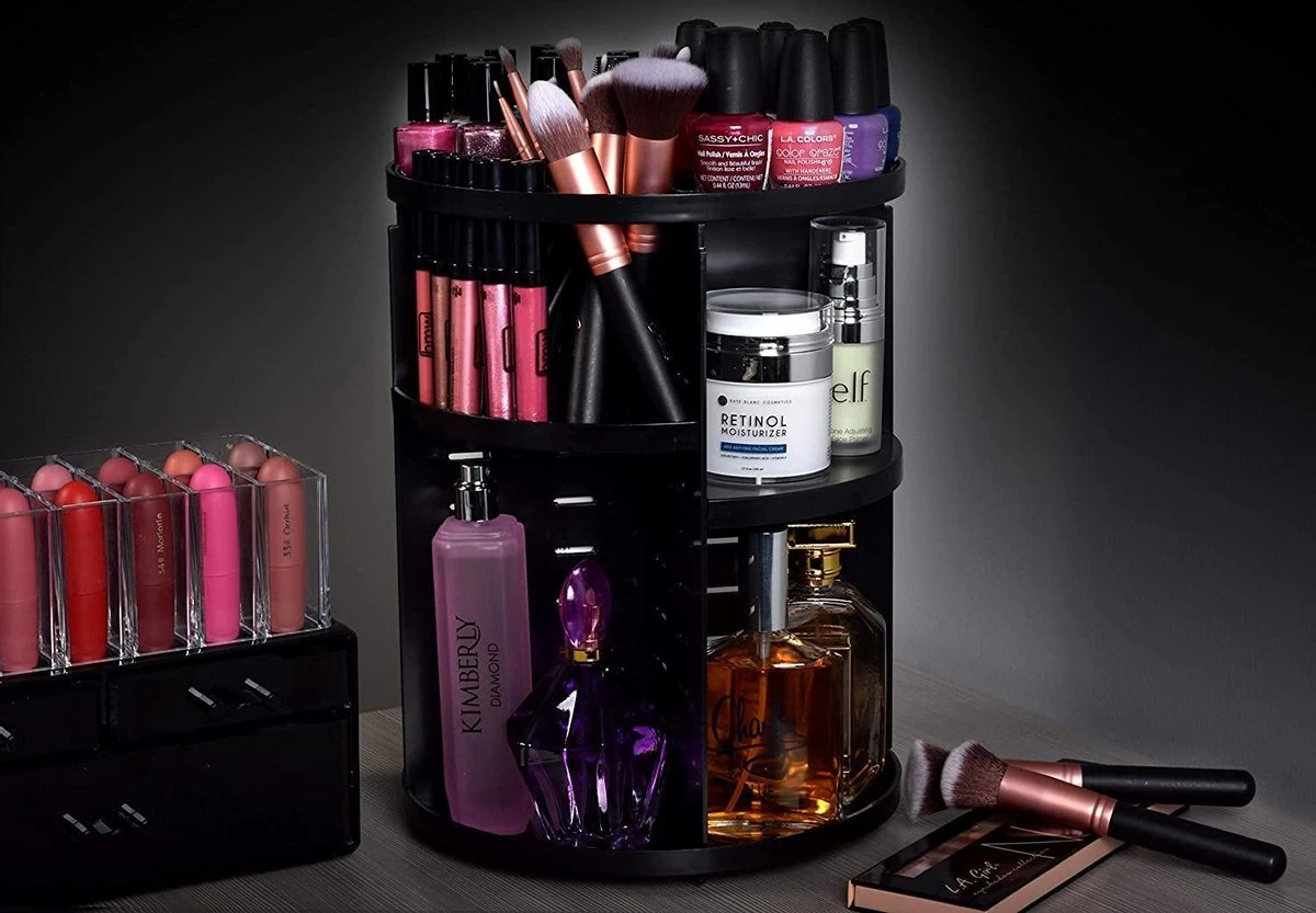 ESSIBLE Make-Up Organizer - 360° Roterend - Opbergbox - Opbergdoos Cosmetica - Sieradendoos - Nagellak - Lippenstift - Zwart 4 ESSIBLE Make-Up Organizer - 360° Roterend - Opbergbox - Opbergdoos Cosmetica - Sieradendoos - Nagellak - Lippenstift - Zwart - Afbeelding 2
