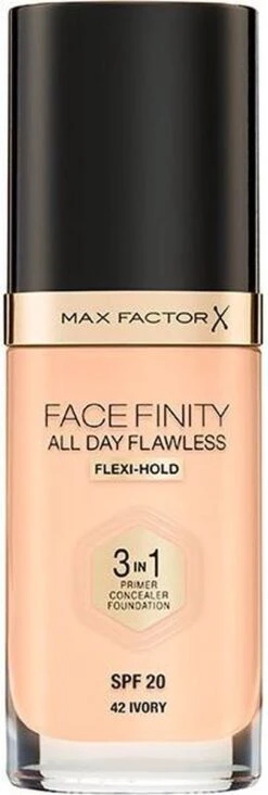 Max Factor Facefinity All Day Flawless 3-In-1 Vegan Foundation 042 Ivory -Beroemde Cosmetica Winkel 405x1200 1