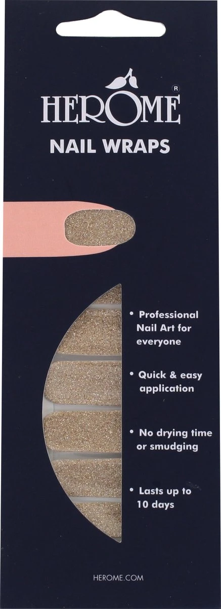 Herome Nail Wraps Starterkit Golden Glitter - 2x10 Nagelstickers - Inclusief Top Coat 4ml - In Organza Verpakt 6 Herome Nail Wraps Starterkit Golden Glitter - 2x10 Nagelstickers - Inclusief Top Coat 4ml - In Organza Verpakt - Afbeelding 4