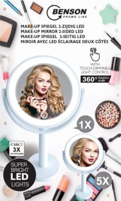 Benson Make Up Spiegel Met LED Ring - Cosmetische Spiegels Met Touch Dimmer - 2 Zijde -Beroemde Cosmetica Winkel 721x1200 4