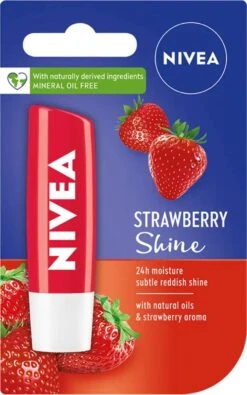 Nivea - Labello Strawberry Shine Lippenbalsem - 5,5 Ml Stick - Lipbalsem - Lipbalm - Lipverzorging - Verrijkt Met Shea Boter En Bio Jojoba Olie