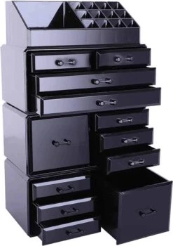 Confibel XXL Acryl Make-up Cosmetica Organizer - Verstelbare Lades - Sieraden/Make-up/Cosmetica Organizer - 11 Compartimenten - Zwart -Beroemde Cosmetica Winkel 847x1200 3