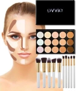 Evvie Contouring Set/ Concealer Palette Met 10-delige Kabuki Kwasten Set